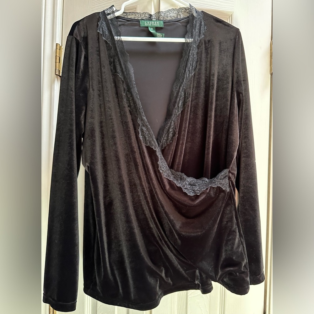 Velvet and Lace Wrap Blouse